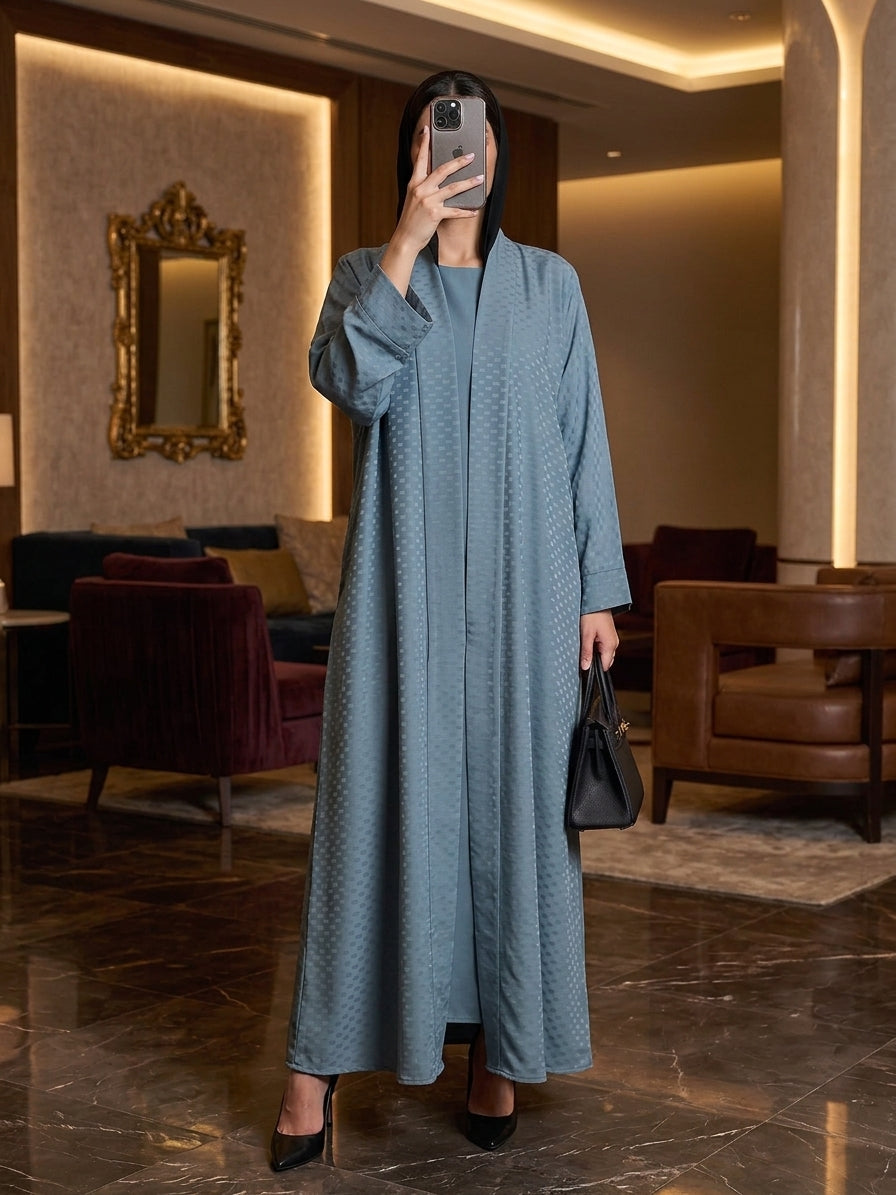 Graceful Hareer Drape Abaya in Misty Blue