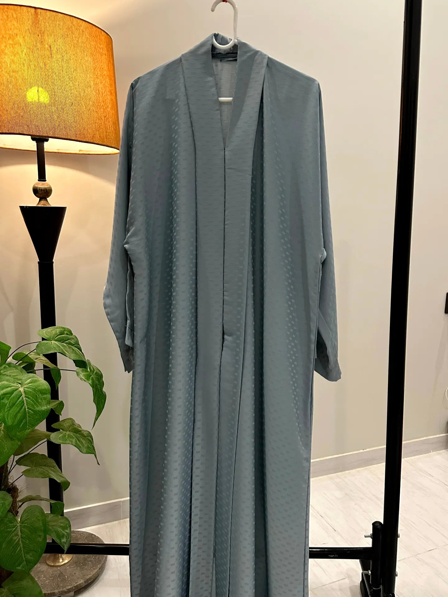 Graceful Hareer Drape Abaya in Misty Blue